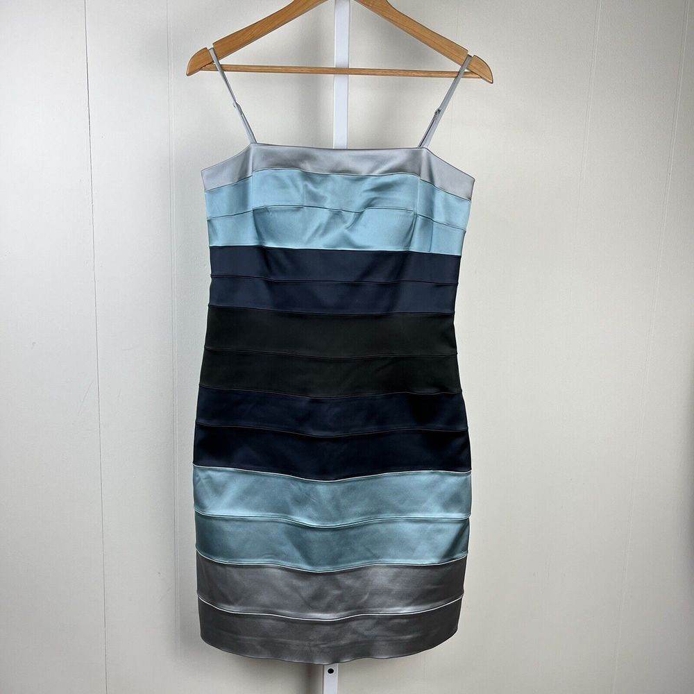OC‎ by Oleg Cassini Sheath Dress Womens 10 Satin Tiered Formal Black Tie